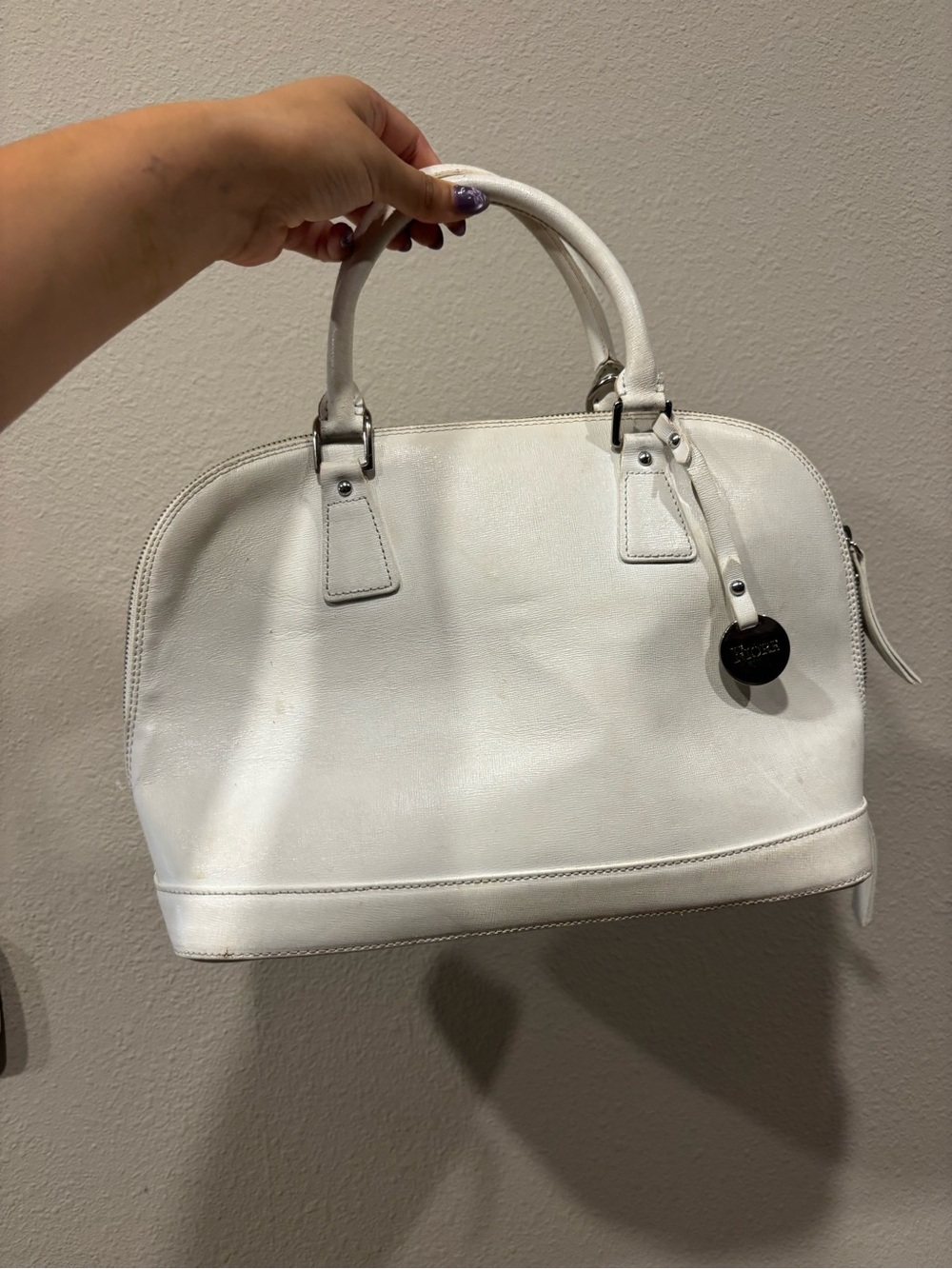 Fiore White Leather Satchel Handbag